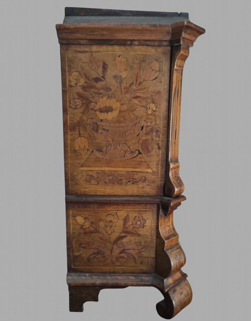 A Rare Apprentice Miniature Dutch Marquetry Cabinet Piece c1800
